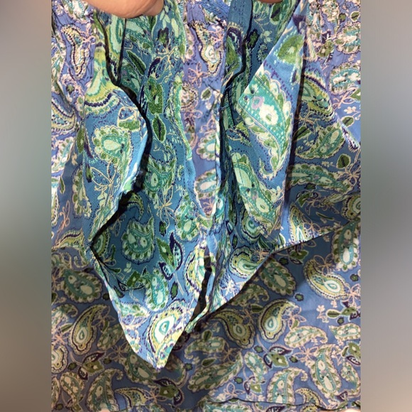 Vintage ALC XL Flowy Sleeve Embellished Chest Blouse Blue Paisley 13035 - Picture 6 of 9